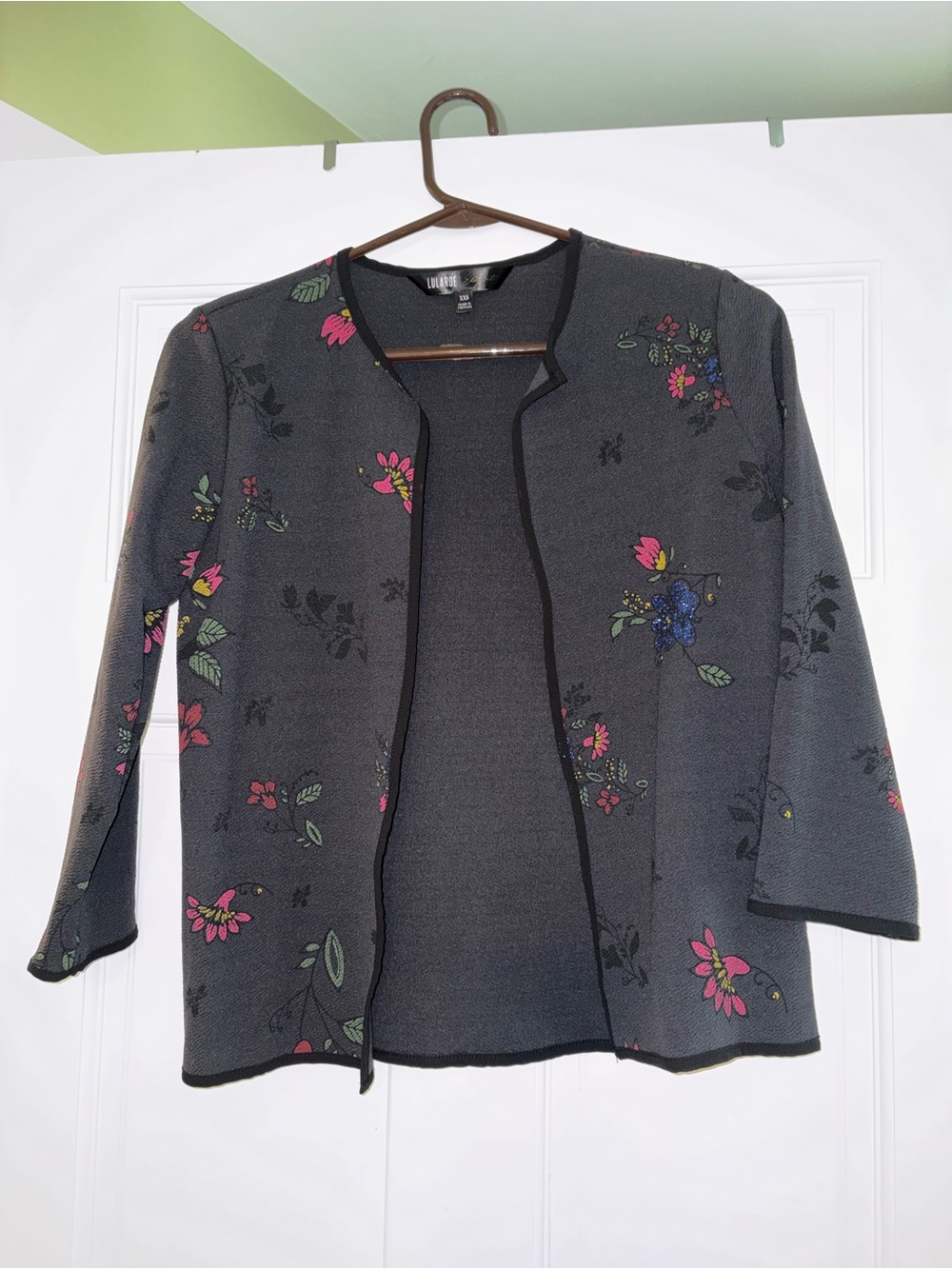 LuLaRoe Black Open-Front Cardigan with Subtle Green Accent